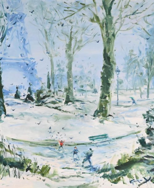 Paris, les jardins du Trocadéro sous le neige