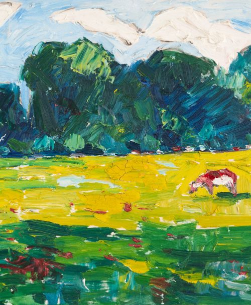 Vaches rouges sur herbes jaunes