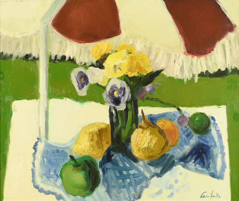Fruits sur table sous parasol
