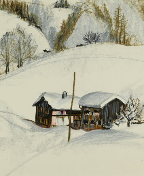 Deux châlet sous la neige à Klosters, Suisse